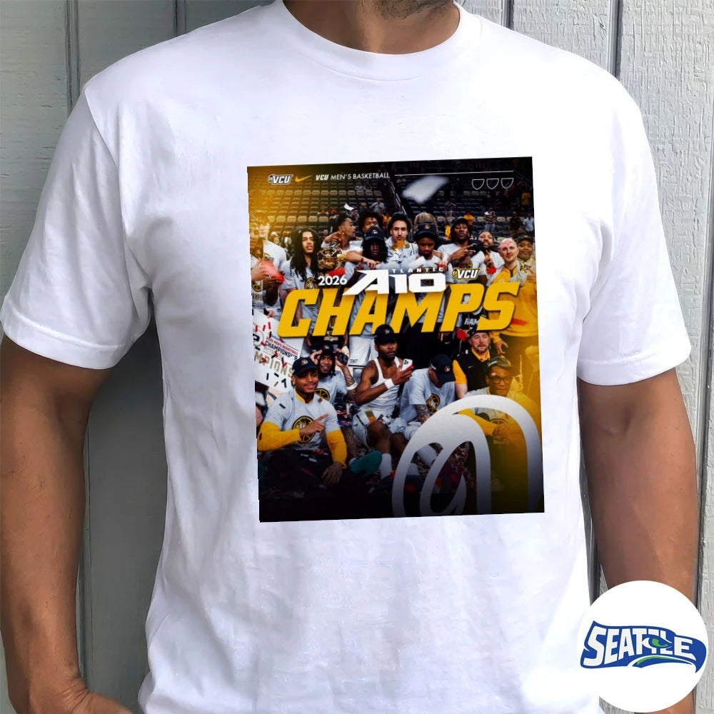 Official VCU Rams Men’s Basketball 2026 A10 Atlantic Champions Poster t-shirt