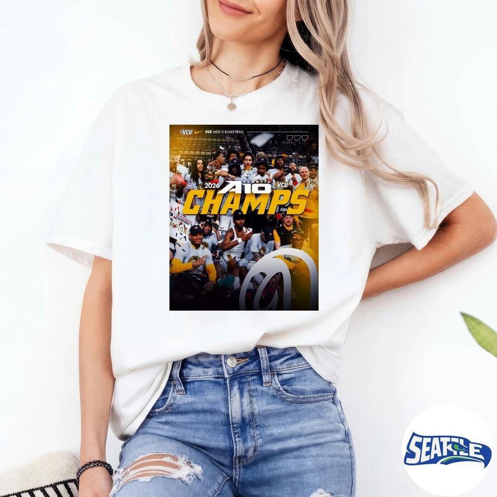 Official VCU Rams Men’s Basketball 2026 A10 Atlantic Champions Poster t-shirt