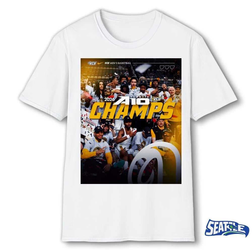 Official VCU Rams Men’s Basketball 2026 A10 Atlantic Champions Poster t-shirt