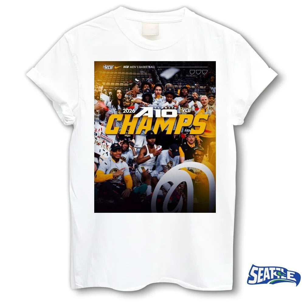 Official VCU Rams Men’s Basketball 2026 A10 Atlantic Champions Poster t-shirt