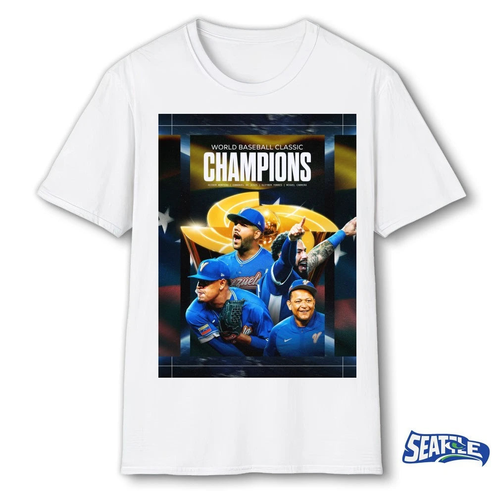 Official Venezuela 2026 World Baseball Classic Champions Montera, De Jesus, Torres and Cabbera Poster t-shirt