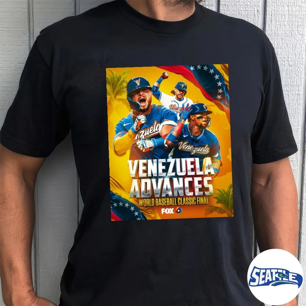 Official Venezuela Advances 2026 World Baseball Classic Final Poster t-shirt
