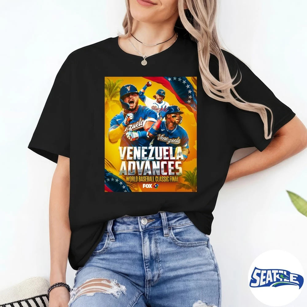 Official Venezuela Advances 2026 World Baseball Classic Final Poster t-shirt