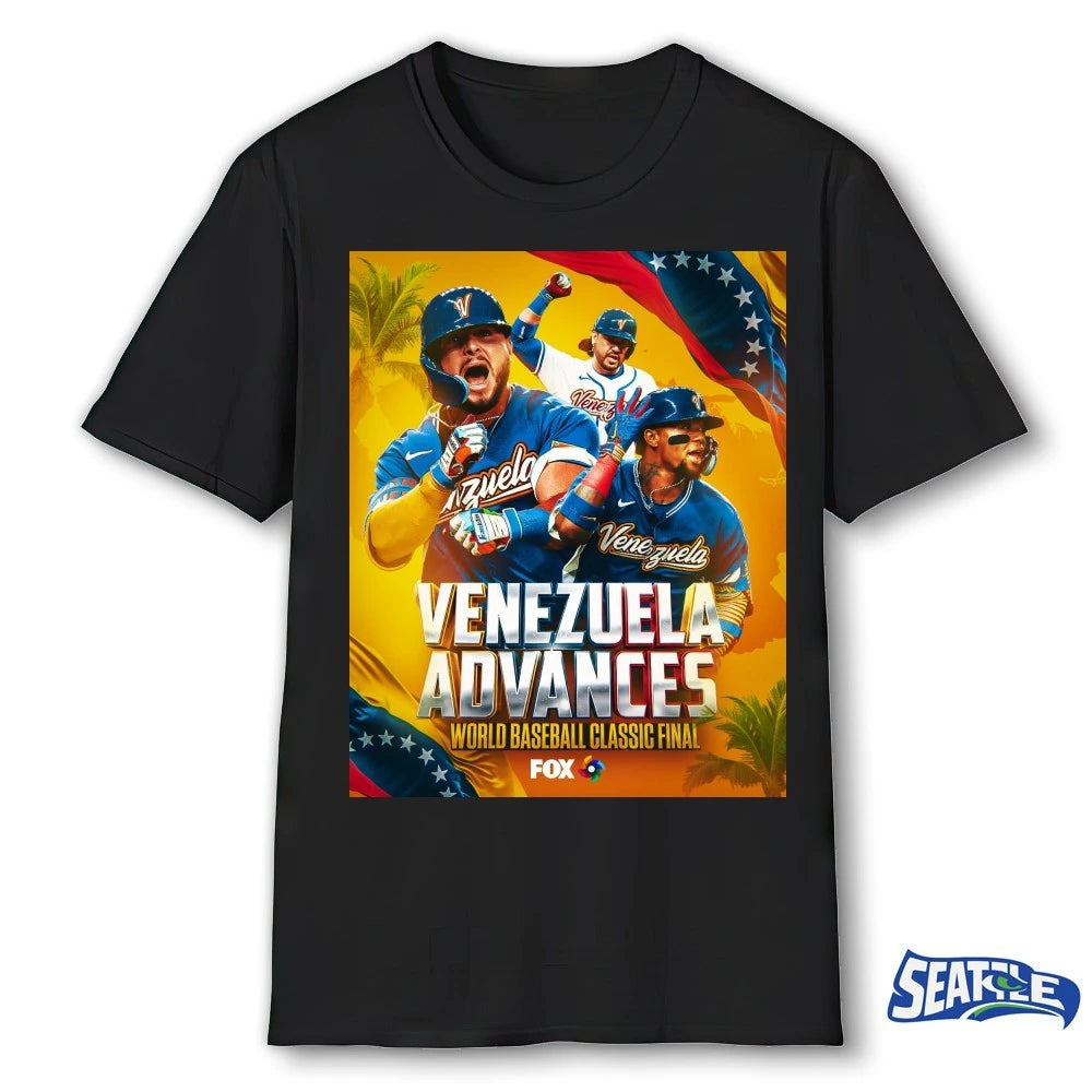 Official Venezuela Advances 2026 World Baseball Classic Final Poster t-shirt