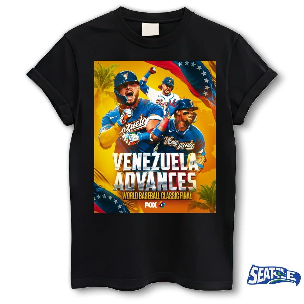 Official Venezuela Advances 2026 World Baseball Classic Final Poster t-shirt