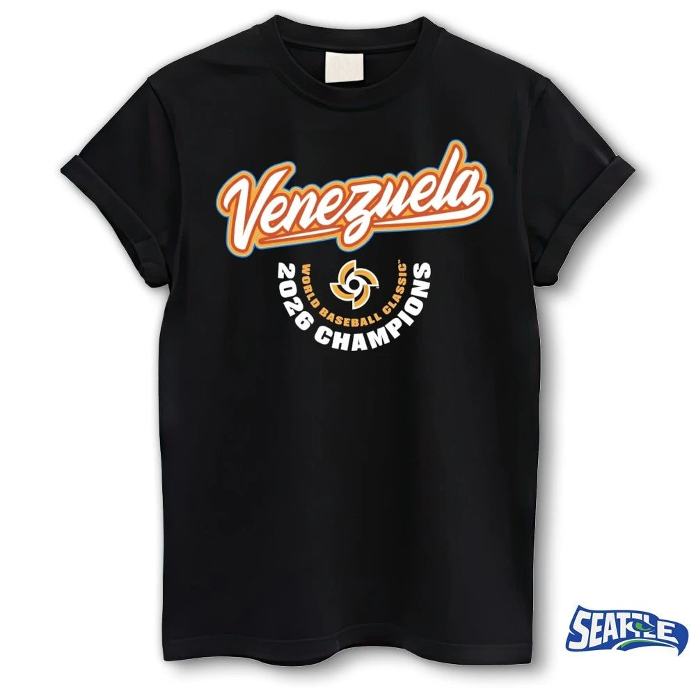 Official Venezuela Baseball 2026 World Baseball Classic Champions Arched Logo t-shirt