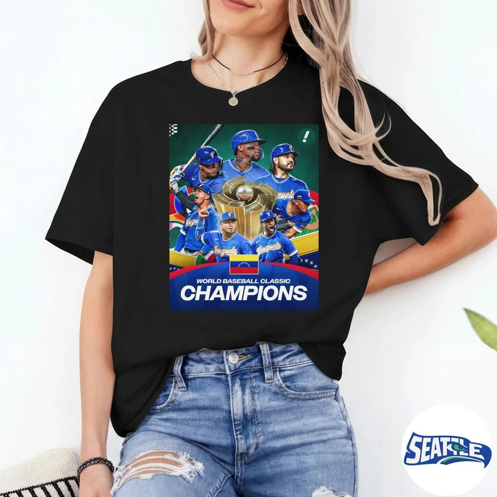 Official Venezuela Stuns Team USA Win 2026 World Baseball Classic Champions Poster t-shirt