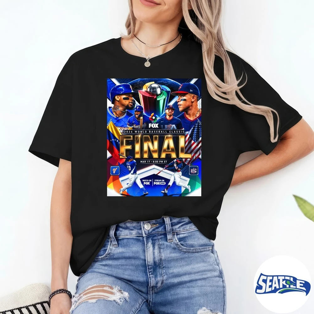 Official Venezuela vs. USA 2026 World Baseball Classic Final Match March 17 Poster t-shirt