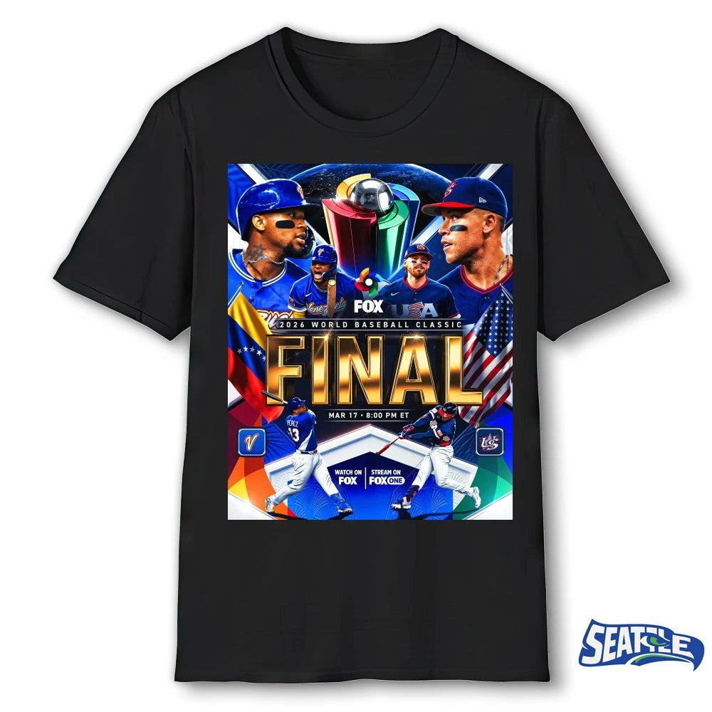 Official Venezuela vs. USA 2026 World Baseball Classic Final Match March 17 Poster t-shirt