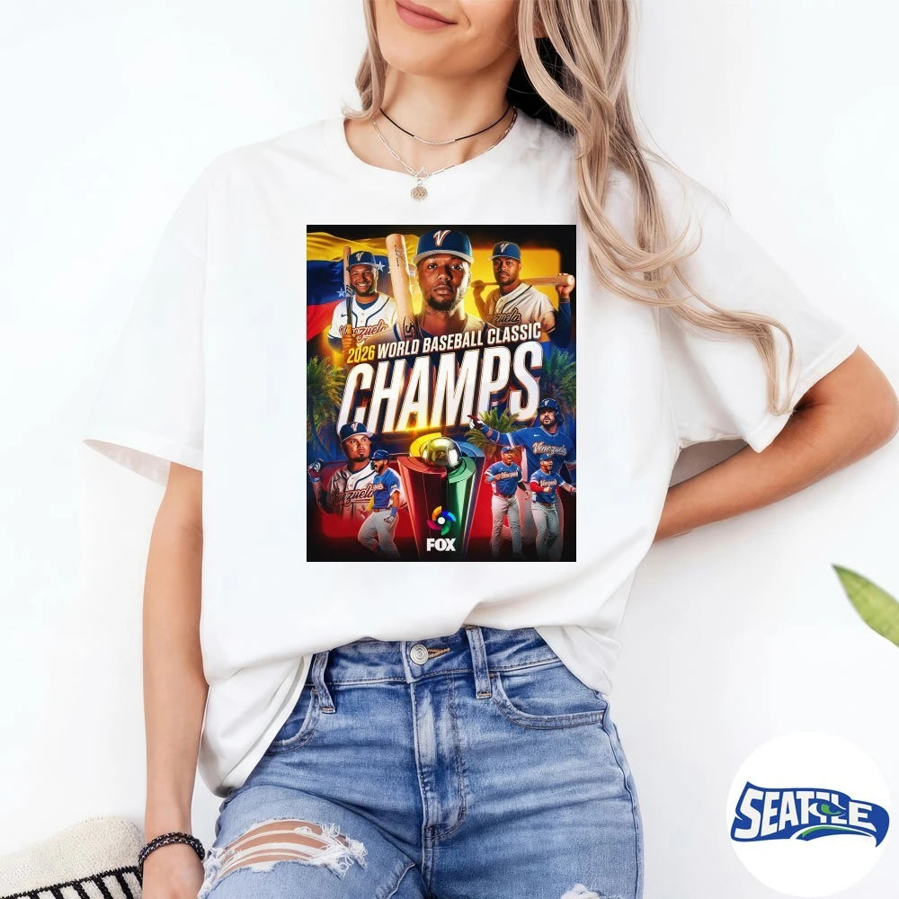 Official Venezuela Wins The World Baseball Classic 2026 FOX Sports MLB Poster t-shirt
