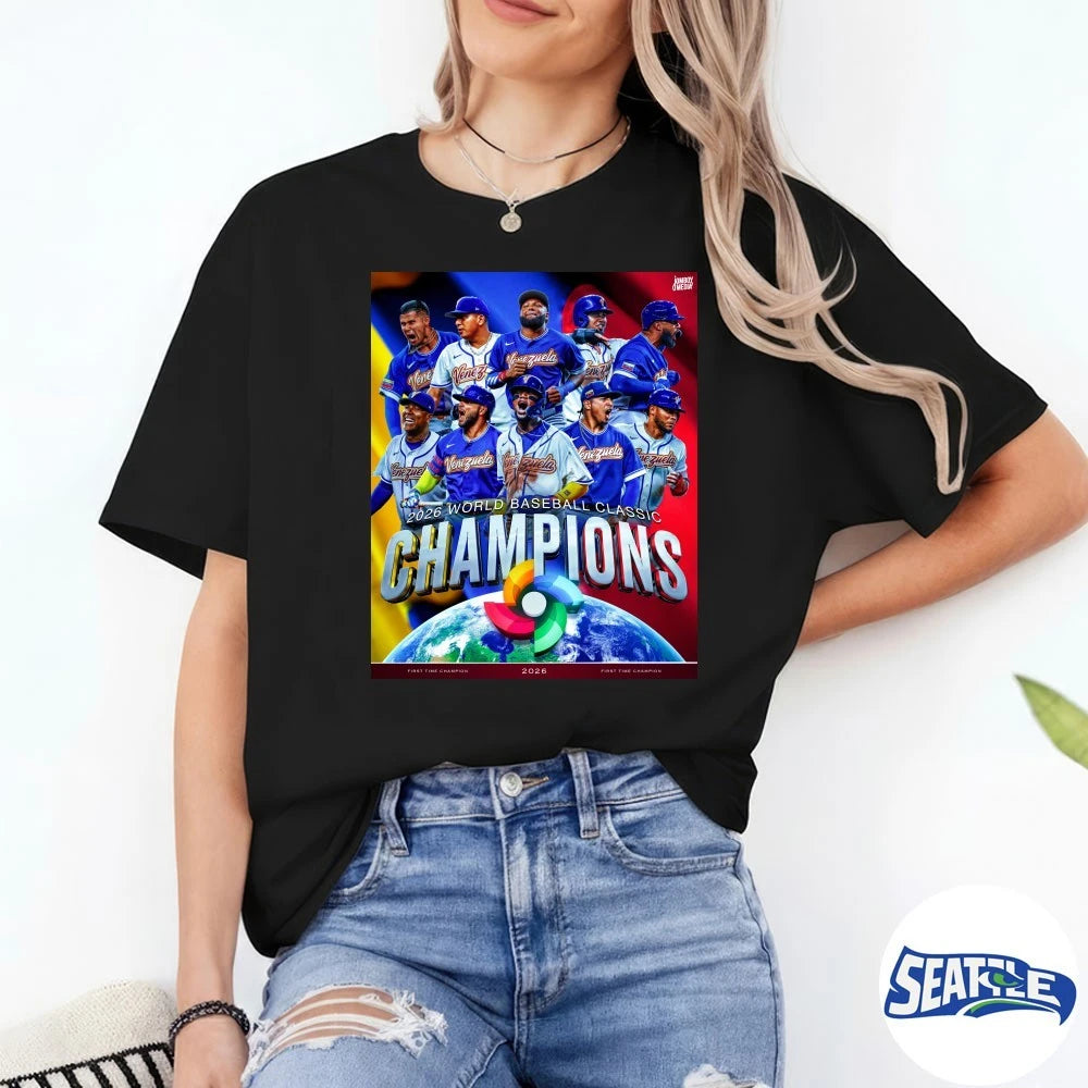 Official Venezuela Wins The World Baseball Classic Champions 2026 First Time Champions Poster t-shirt