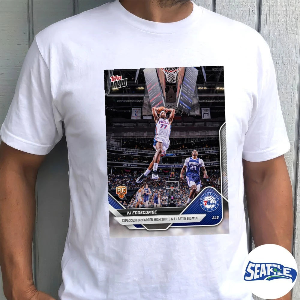 Official VJ Edgecombe Explodes For Career-High 38Pts &amp; 11 Ast On Big Win 2025-26 NBA Topps NOW Card t-shirt