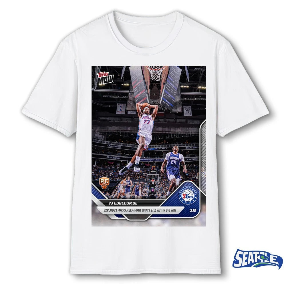 Official VJ Edgecombe Explodes For Career-High 38Pts &amp; 11 Ast On Big Win 2025-26 NBA Topps NOW Card t-shirt