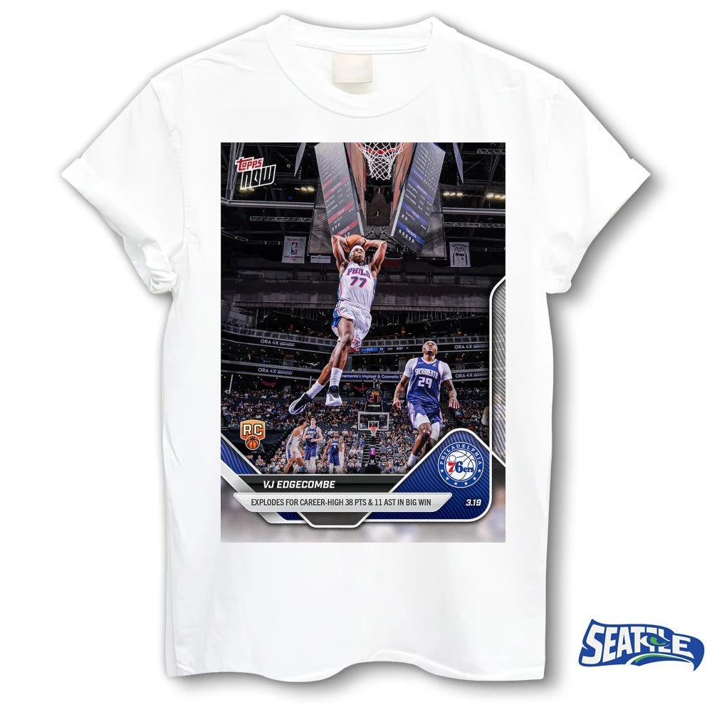Official VJ Edgecombe Explodes For Career-High 38Pts &amp; 11 Ast On Big Win 2025-26 NBA Topps NOW Card t-shirt