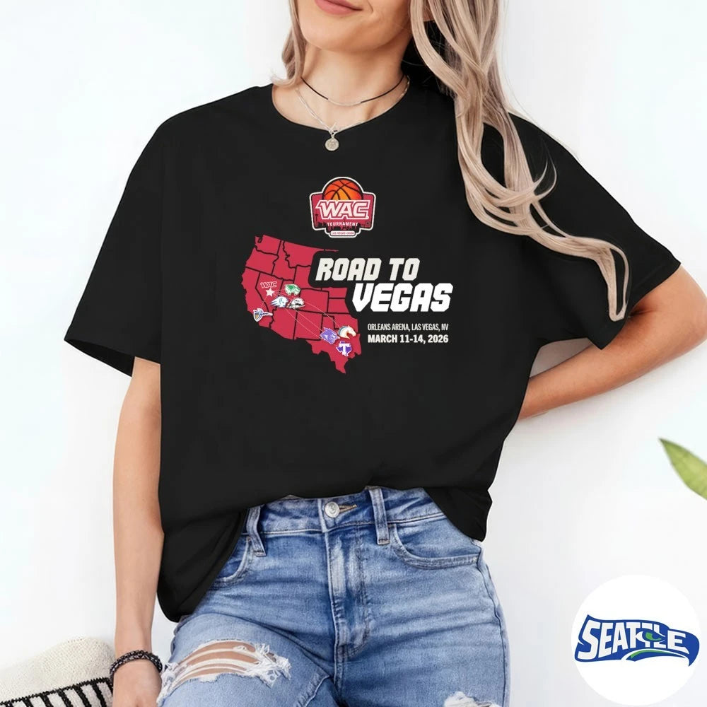 Official WAC Tournament Men’s and Women’s Basketball Tournament Road to Vegas March 11-14 2026 t-shirt