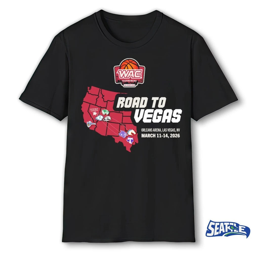 Official WAC Tournament Men’s and Women’s Basketball Tournament Road to Vegas March 11-14 2026 t-shirt