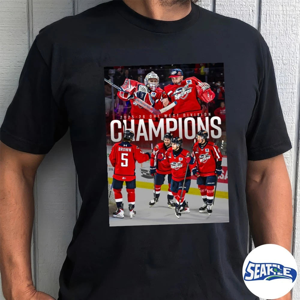 Official Windsor Spitfires 2025-26 OHL West Division Champions Poster t-shirt