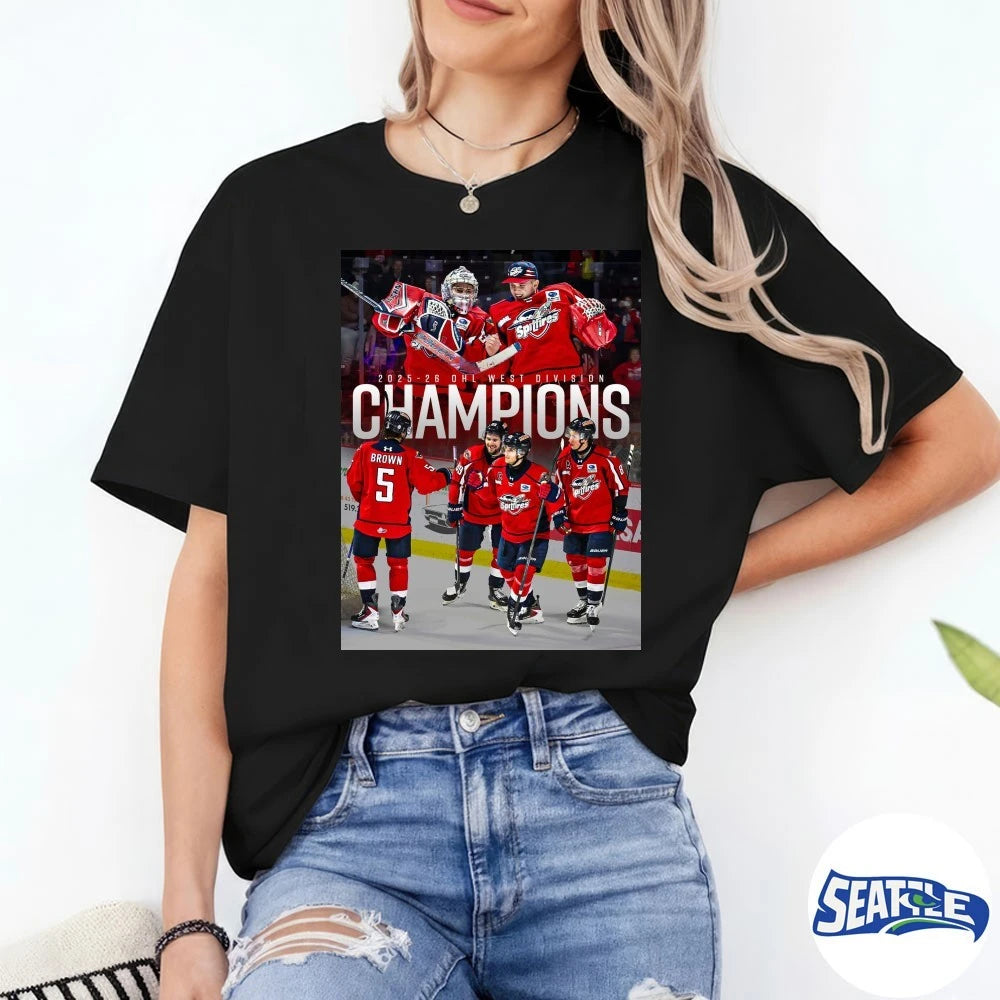 Official Windsor Spitfires 2025-26 OHL West Division Champions Poster t-shirt