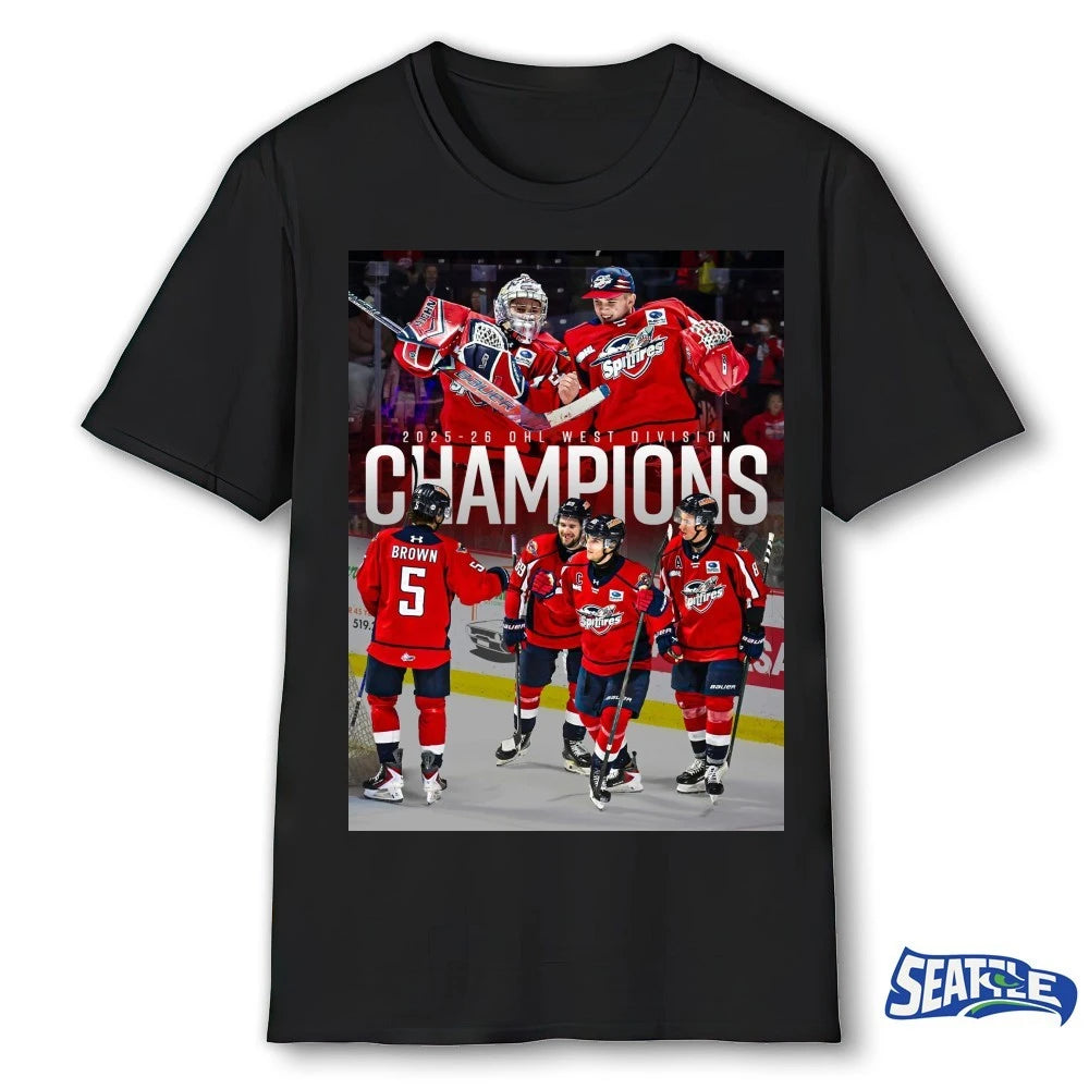 Official Windsor Spitfires 2025-26 OHL West Division Champions Poster t-shirt