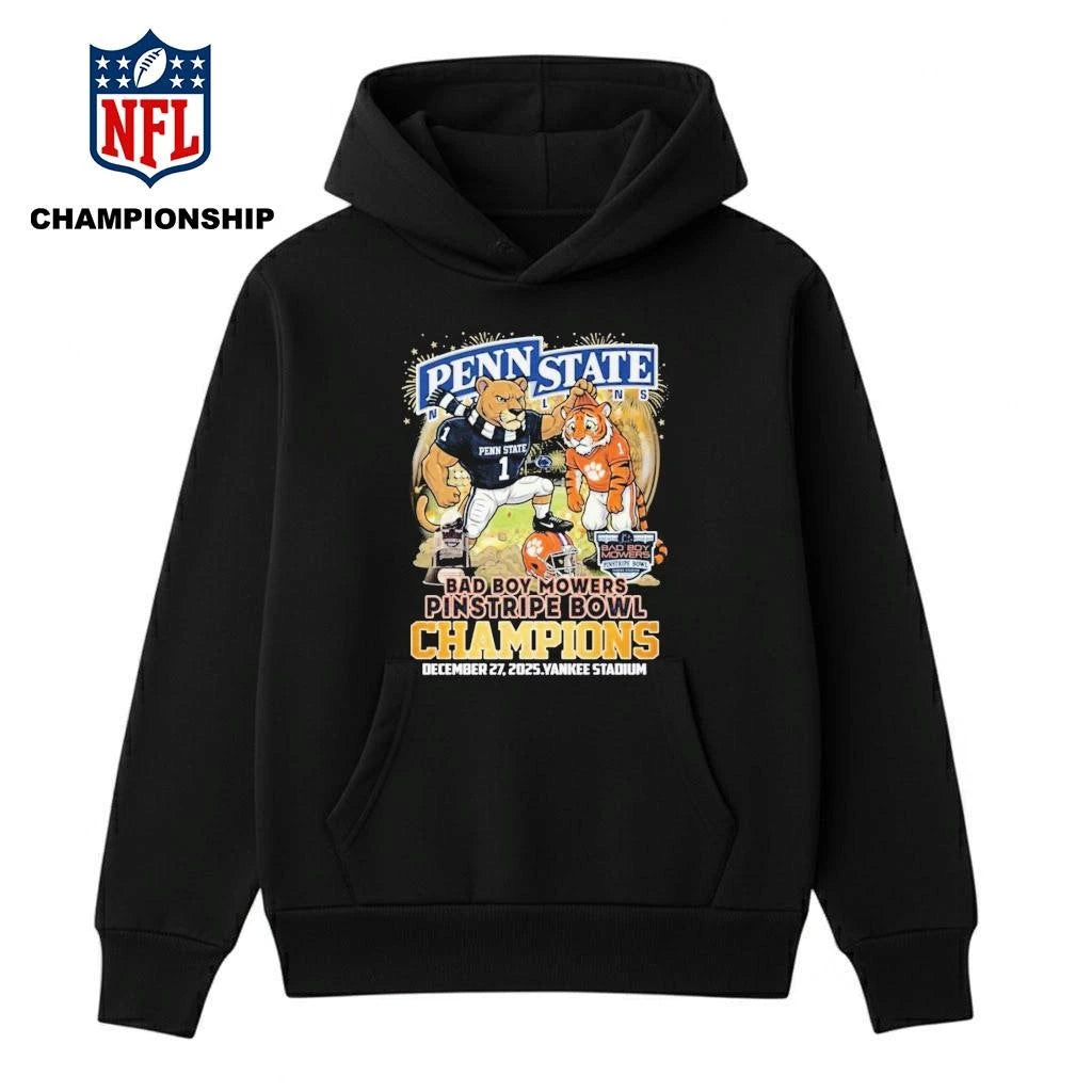 Penn State Nittany Lions 2025 Dad Boy Mowers Pinstripe Bowl Champions Mascot Shirt