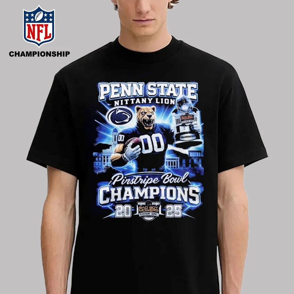 Penn State Nittany Lions 2025 Pinstripe Bowl Champions Mascot Design Shirt