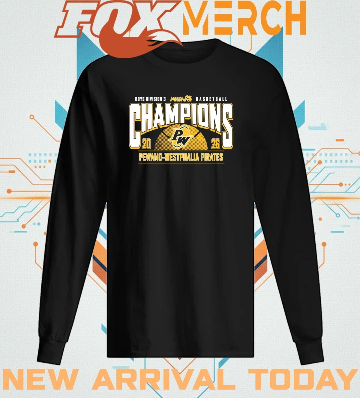 Pewamo-Westphalia Pirates 2026 MHSAA Boys Basketball D3 Champions t-shirt