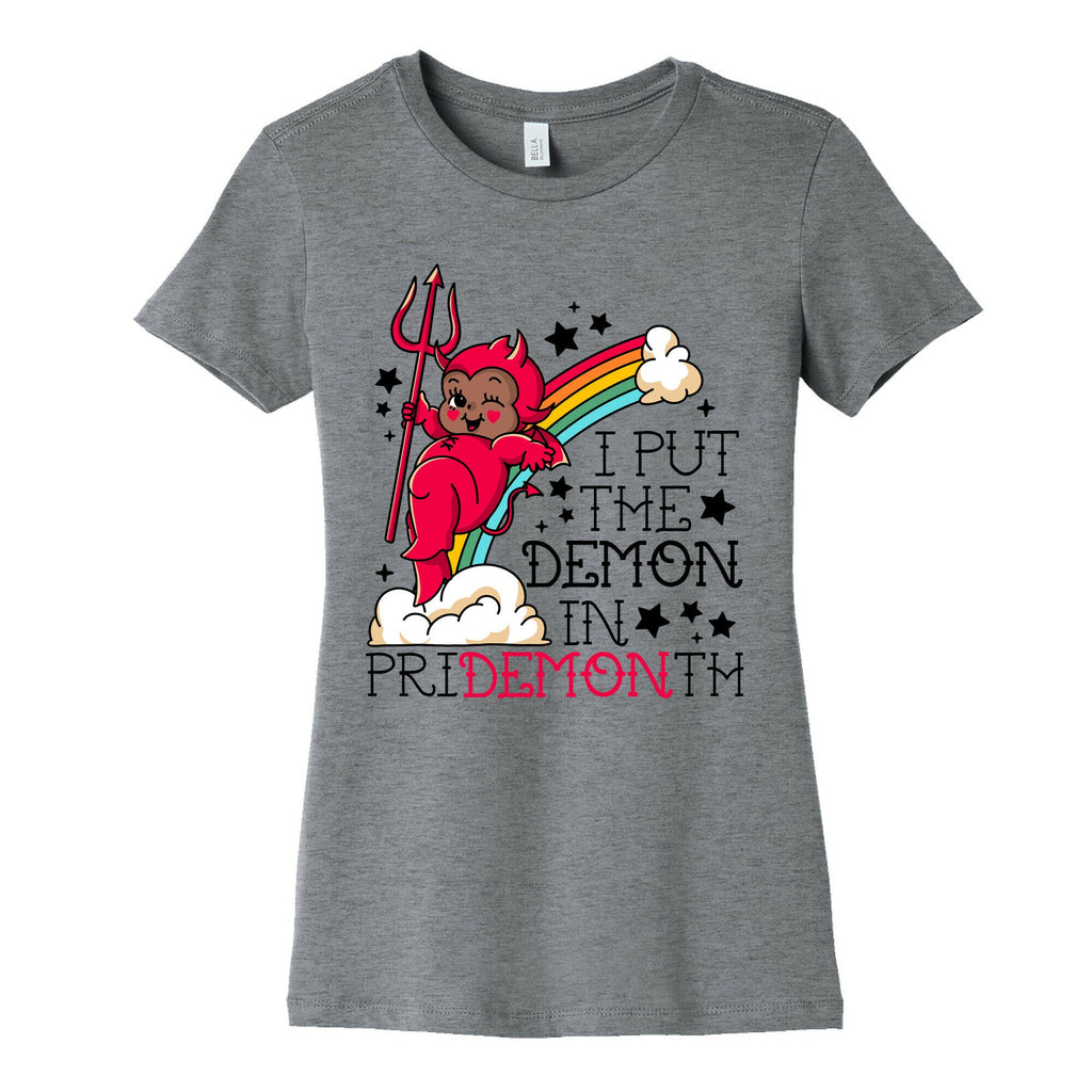 Black Kewpie Devil I Put the DEMON In Pride Month Womens Cotton Tee