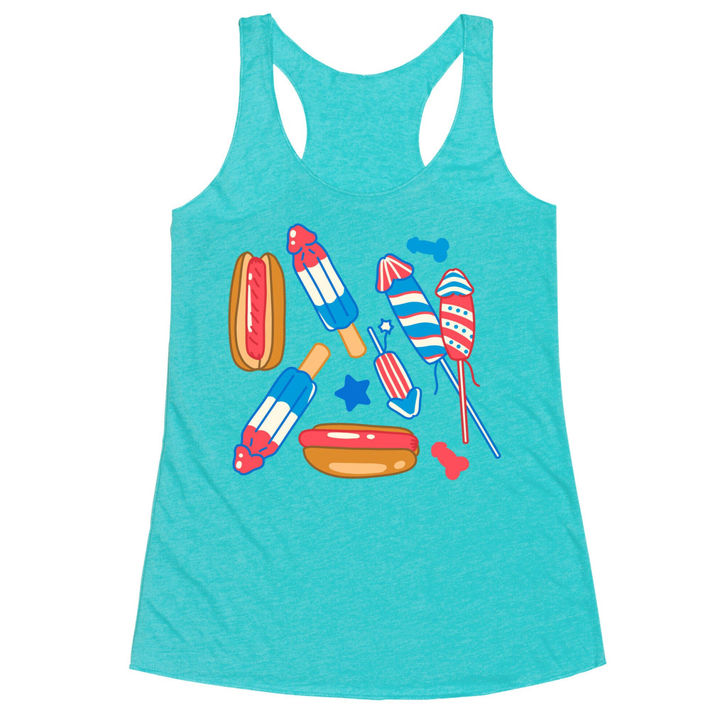 Fourth of July Wieners Pattern Racerback Tank
