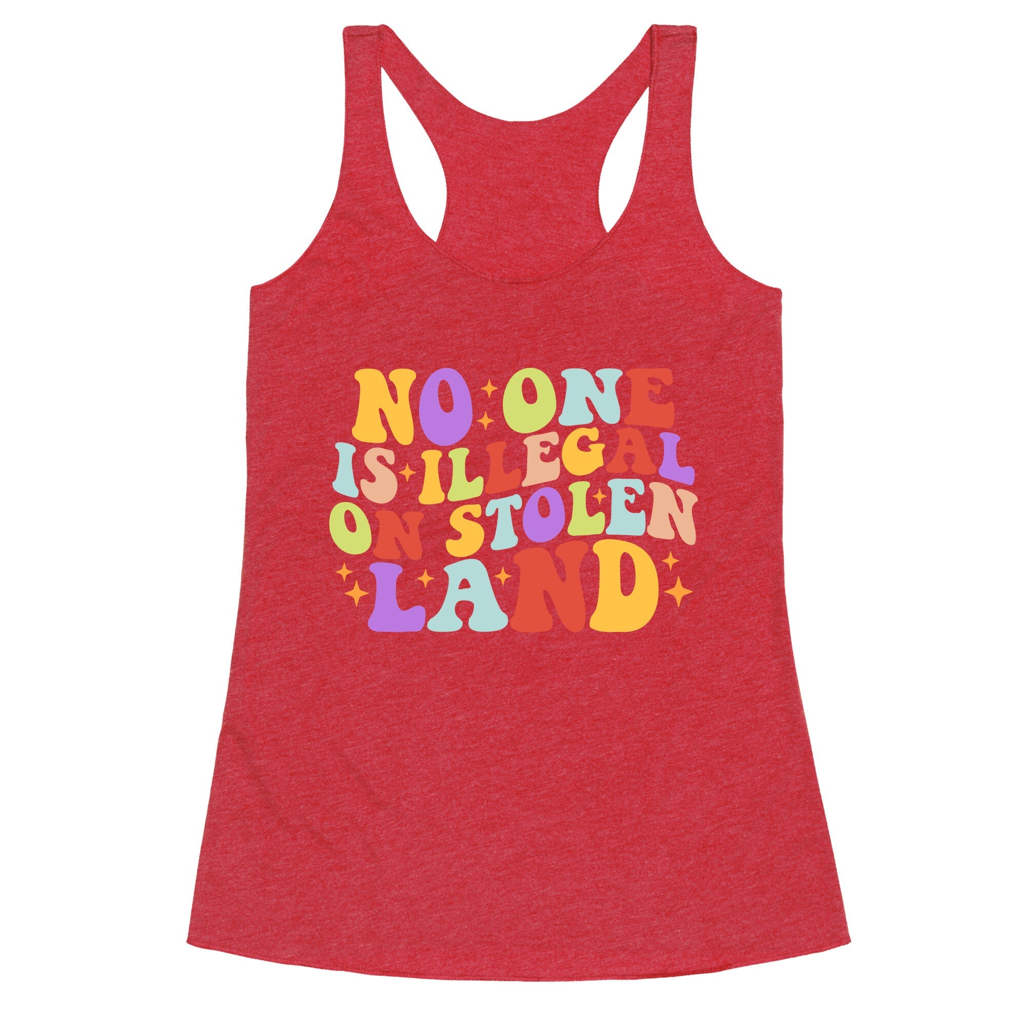 No One Is Illegal On Stolen Land Retro Racerback Tank