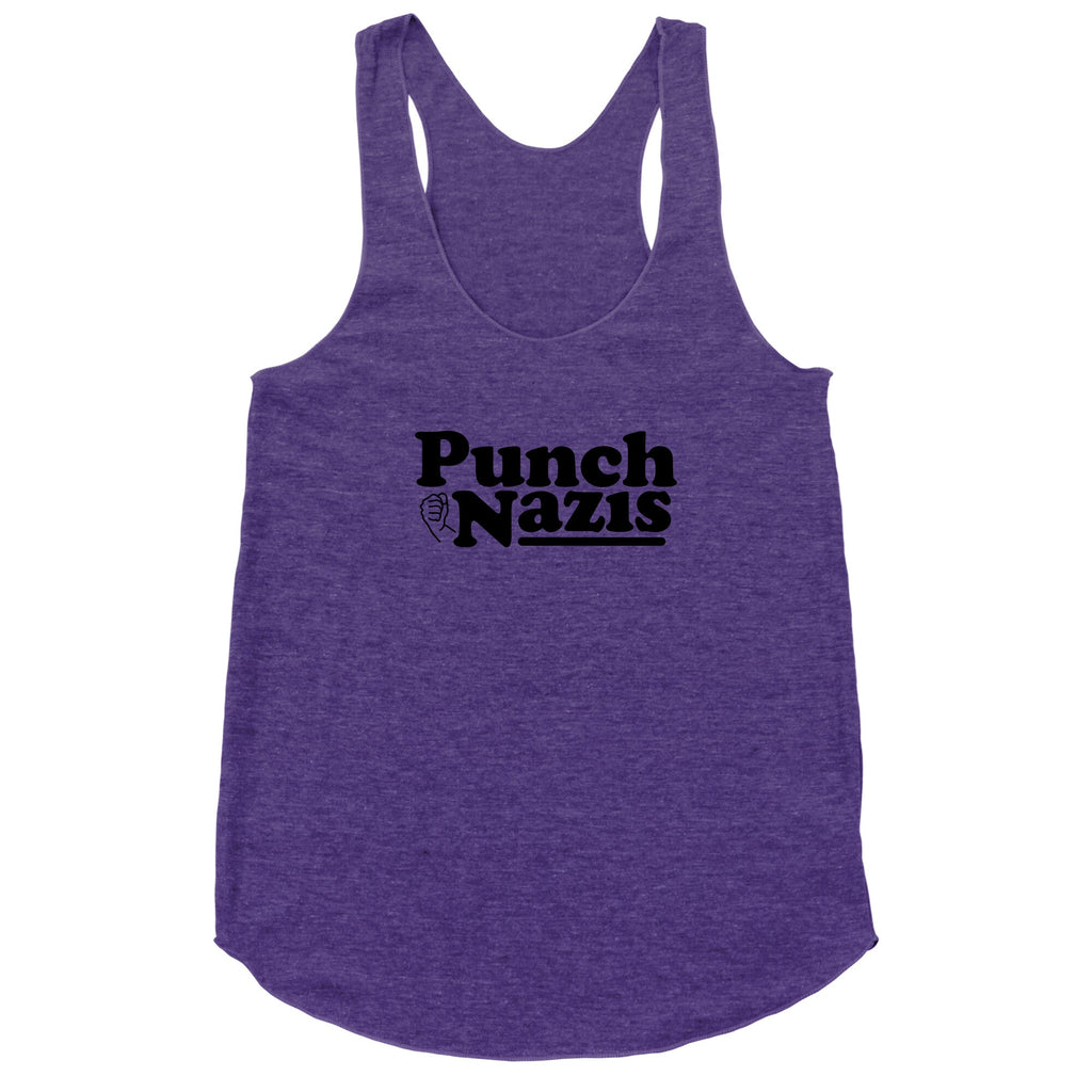 Punch Nazis Black Text Racerback Tank