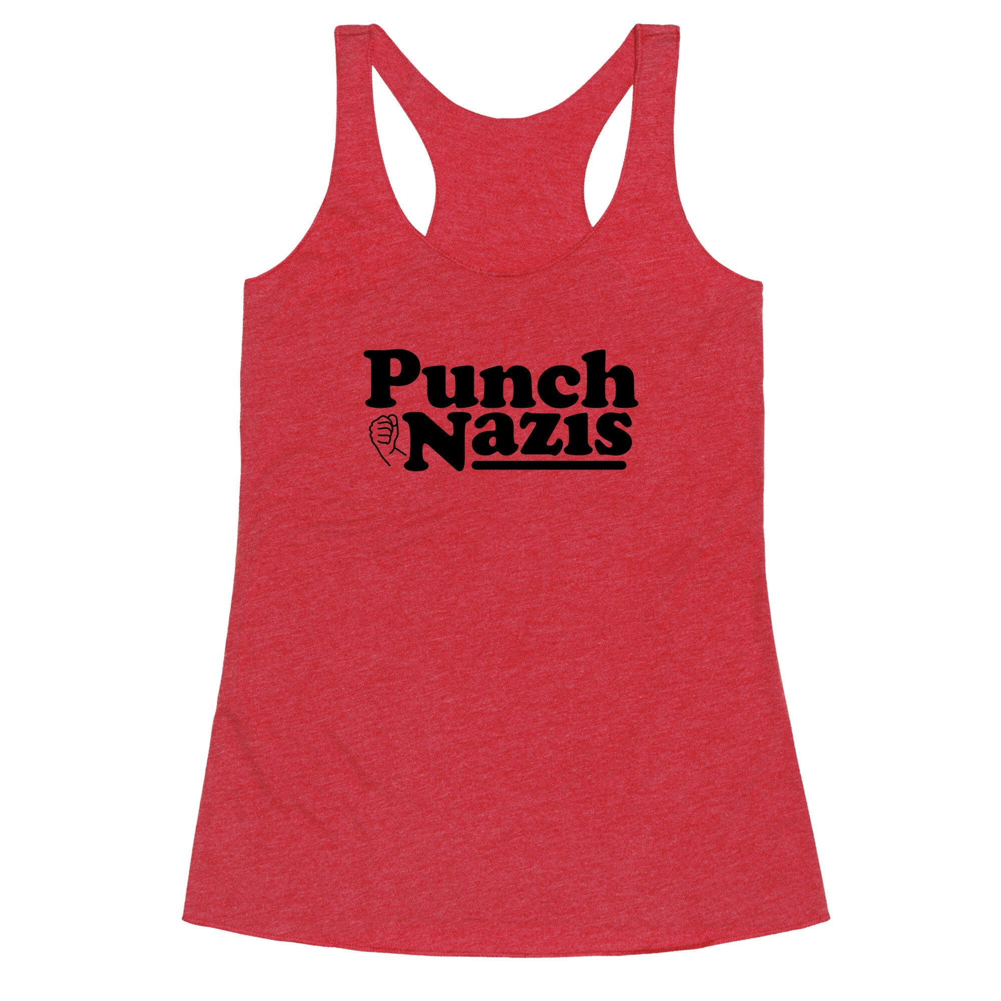 Punch Nazis Black Text Racerback Tank