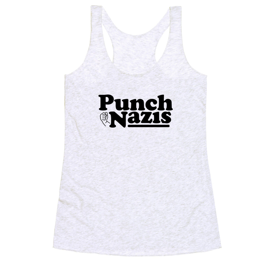 Punch Nazis Black Text Racerback Tank