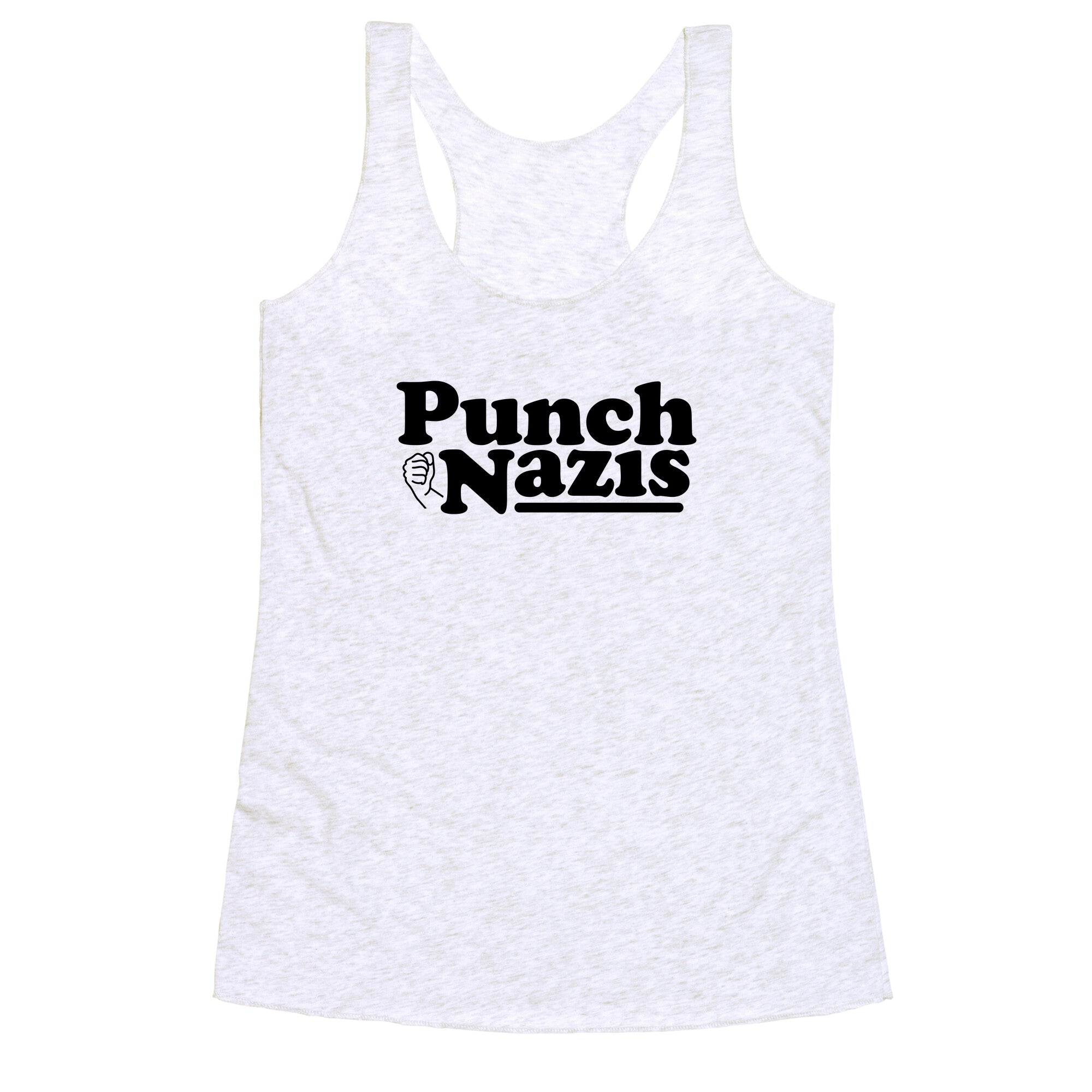 Punch Nazis Black Text Racerback Tank