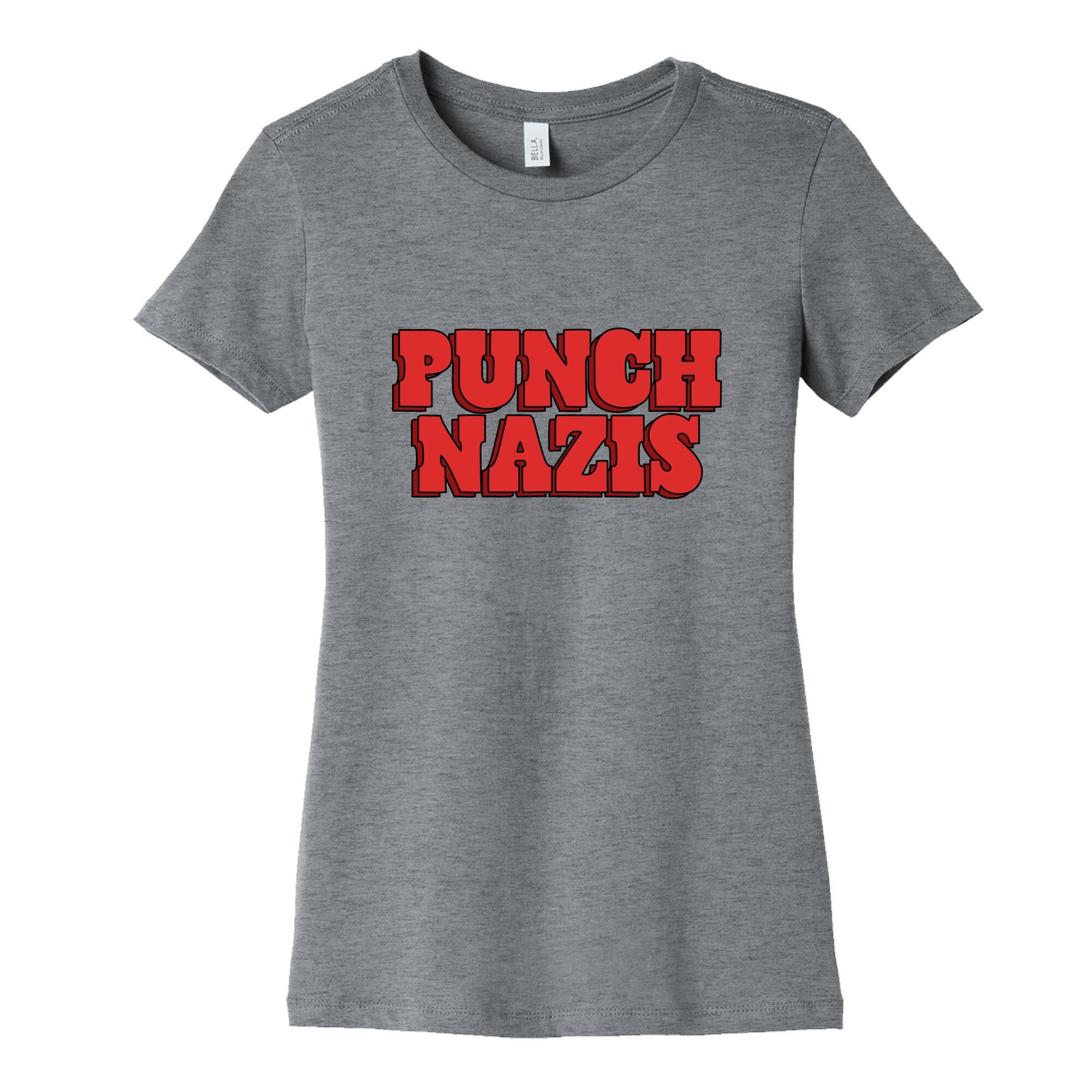 Punch Nazis Red Text Womens Cotton Tee