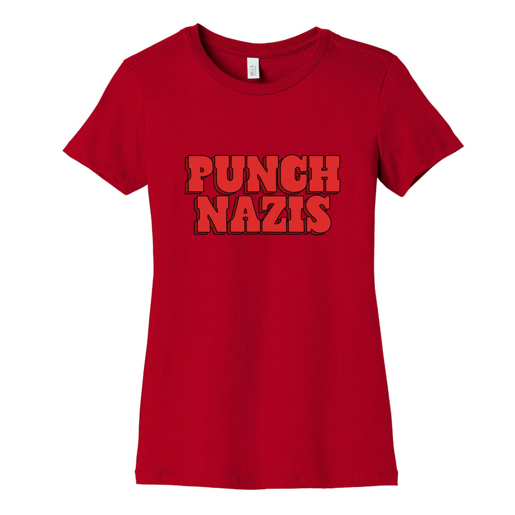 Punch Nazis Red Text Womens Cotton Tee