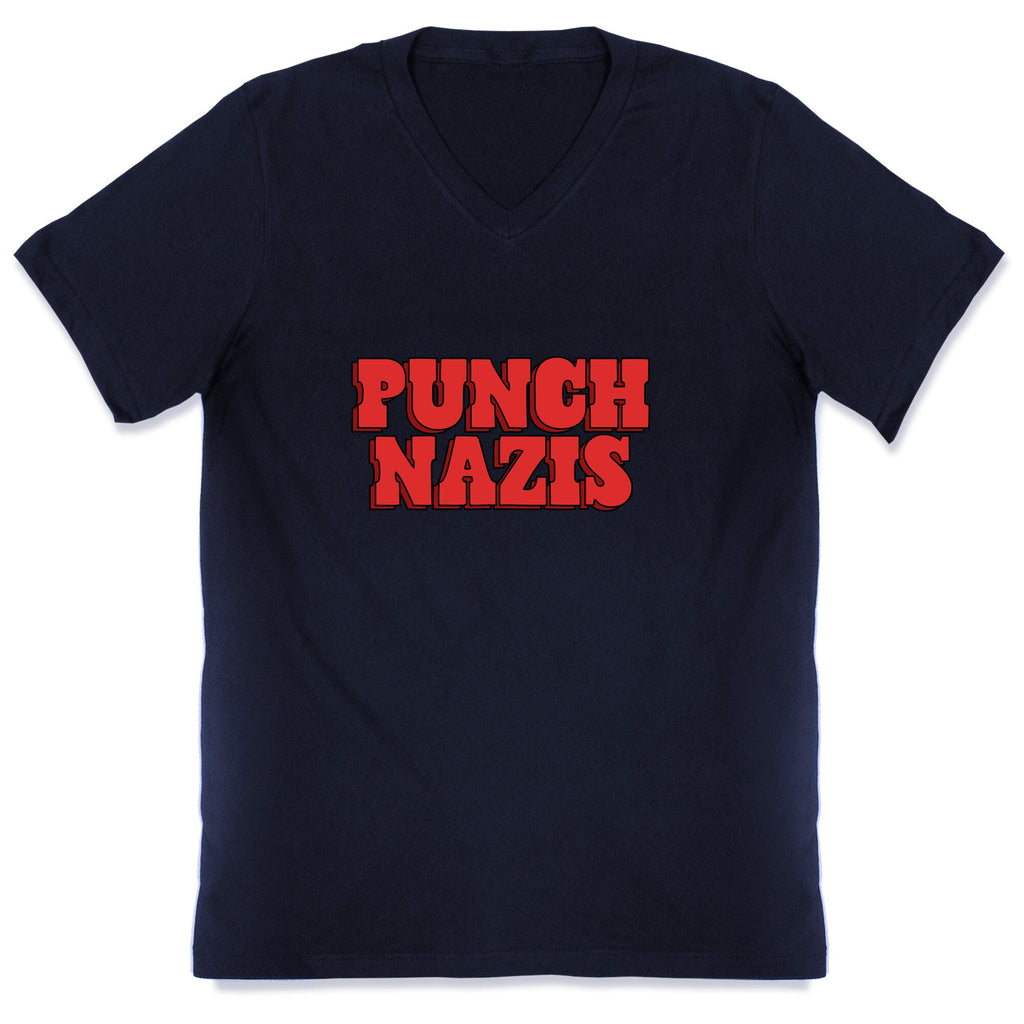 Punch Nazis Red Text V-Neck