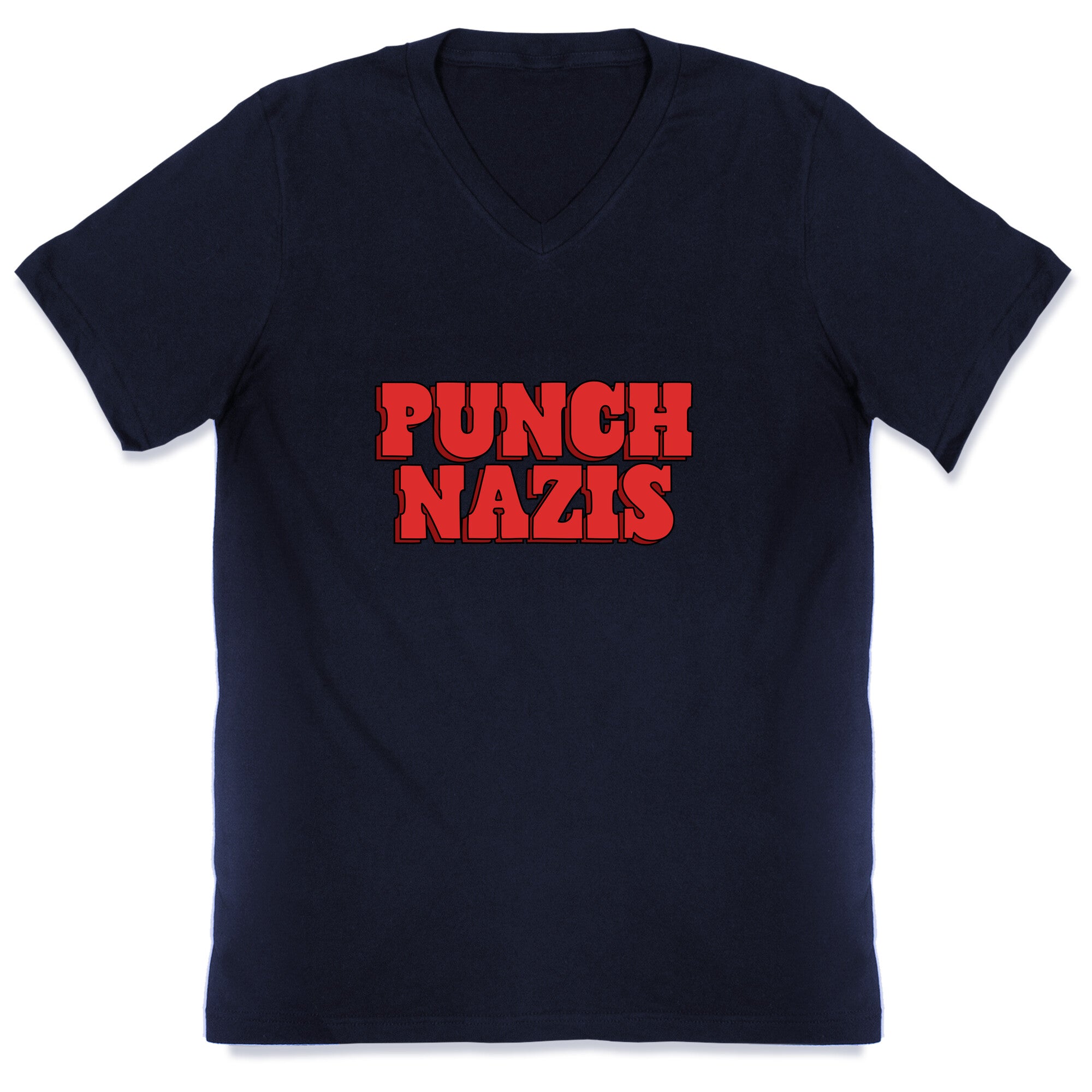 Punch Nazis Red Text V-Neck
