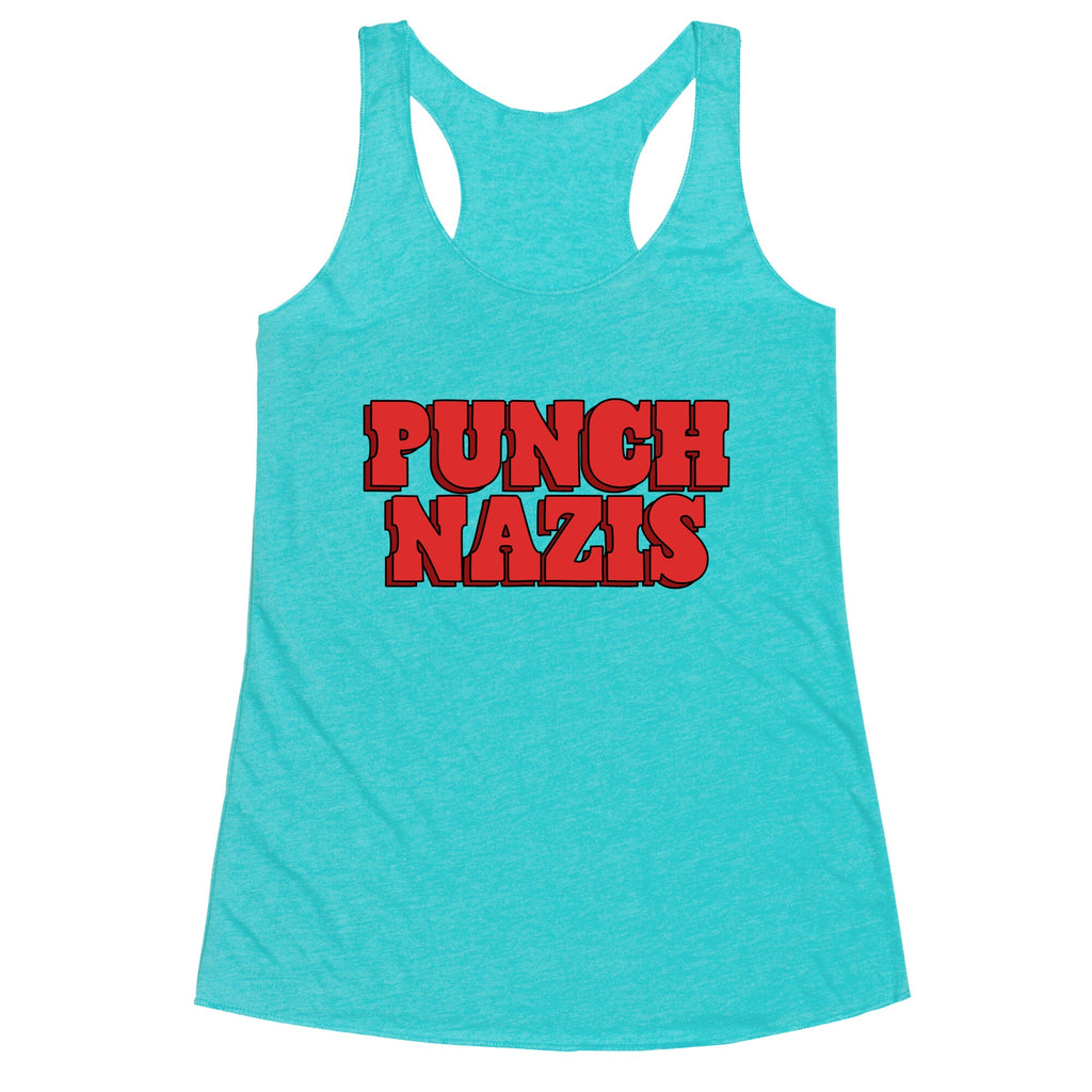 Punch Nazis Red Text Racerback Tank
