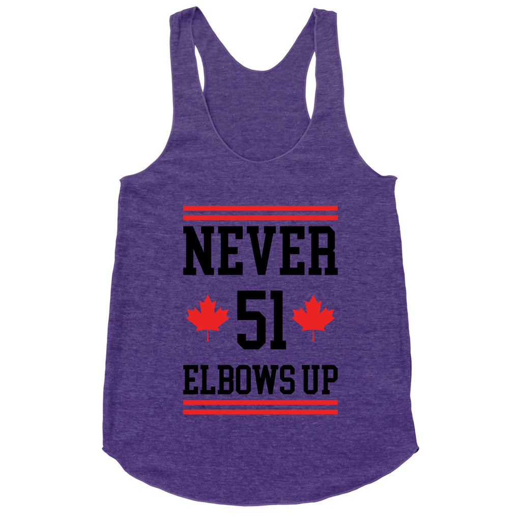 Elbows Up Never 51 Racerback Tank