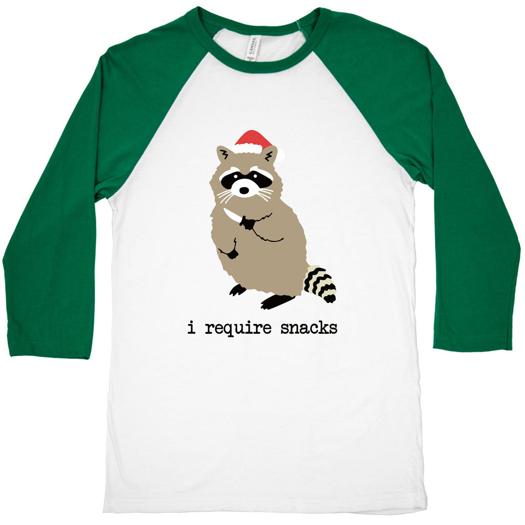 I Require Snacks Baseball Tee