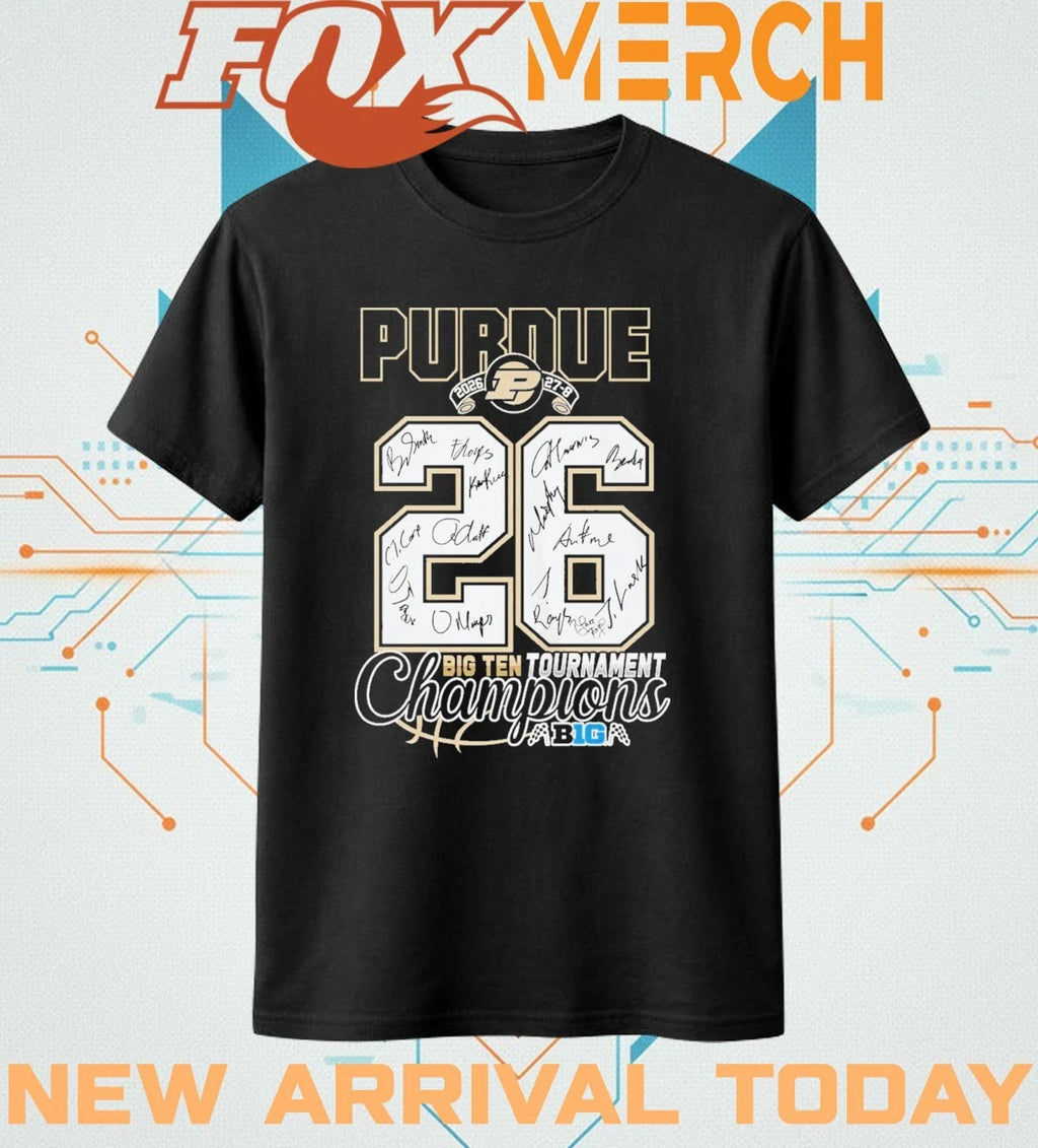 Purdue Boilermakers 2026 27-8 Big Ten Tournament Champions signatures t-shirt