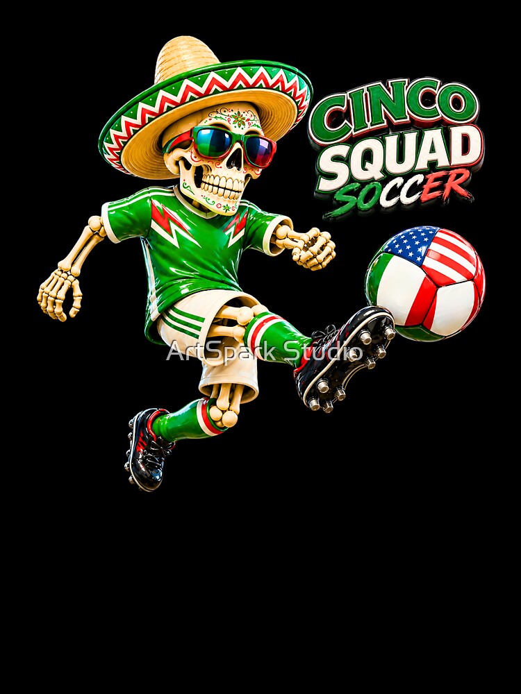 Cinco Squad Soccer Skull Design | Funny Skeleton Futbol Fiesta Graphic by ArtSpark Studio