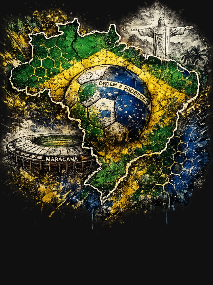 Brazil Football Map Art | Soccer Fan Design | Maracanã Stadium & Christ the Redeemer Vintage Grunge Poster by TheWorldGameStudio
