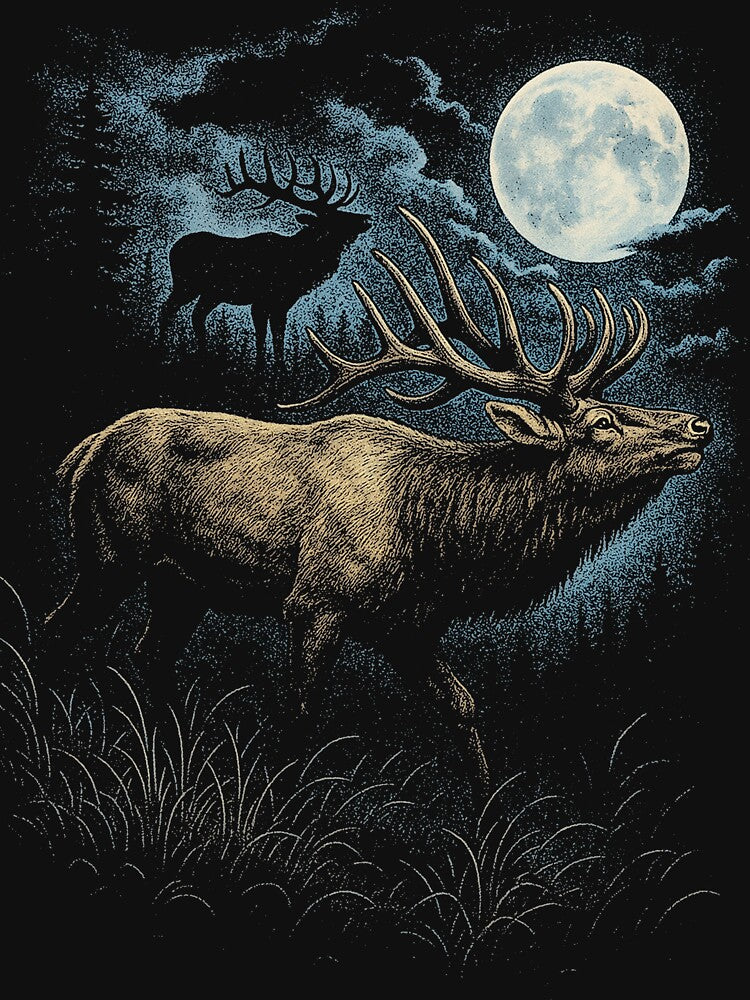Vintage Elk Sweatshirt, Deer Moon Graphic Crewneck, Retro Wildlife Sweater, 90s Nature T Shirt, Forest Animal Hunter Gift by samidsou