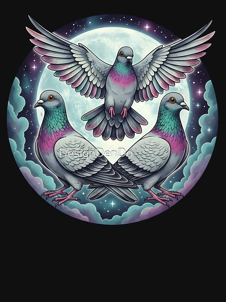 Three Pigeon Retro Graphic, Vintage Pigeon Moon, Bird Watching Lovers, Funny Brid, Silly Gift by DesignDenDo ⭐⭐⭐⭐⭐