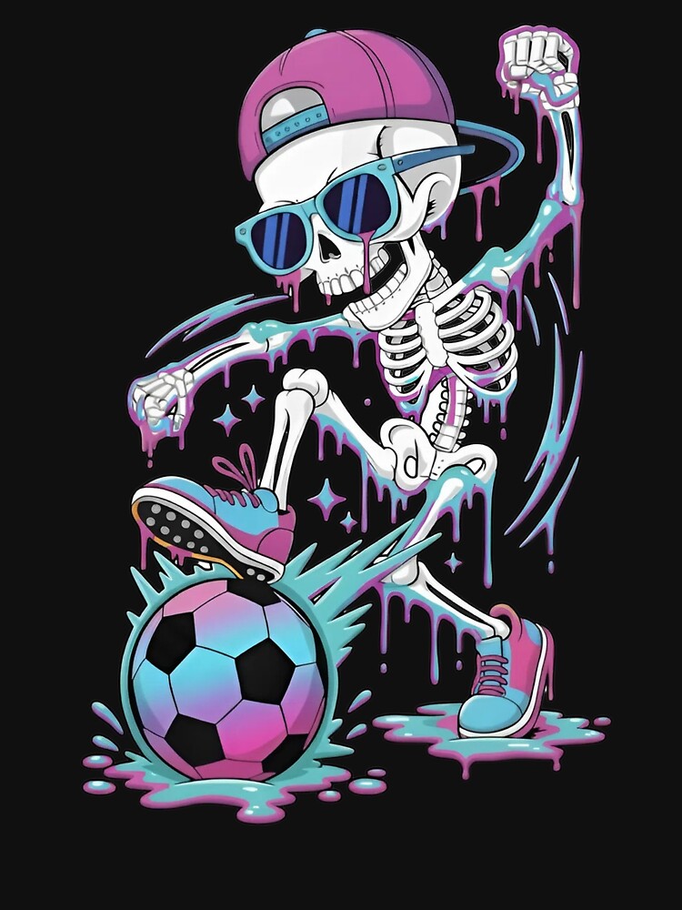 Pastel Drip Skeleton Soccer T-Shirt by TinaMDedrick