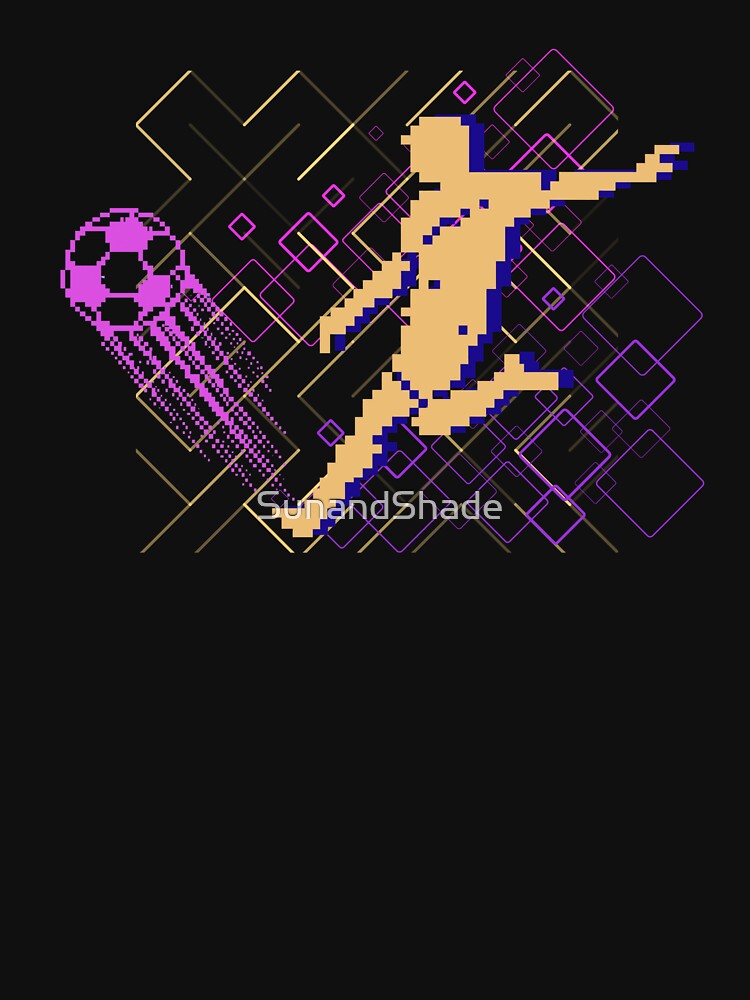 Retro Soccer Pixel Art - 90s Arcade Synthwave Football Graphic - Yellow Edition by SunandShade