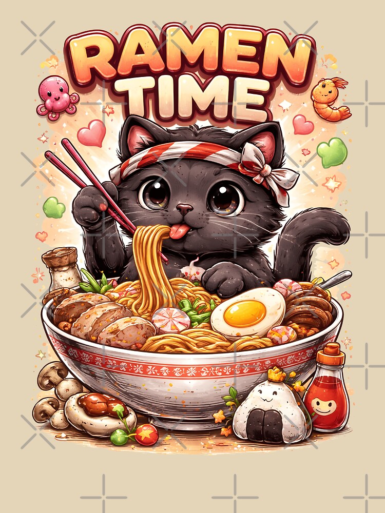 Cute Ramen Cat Kawaii Food Lover Design by Nixora