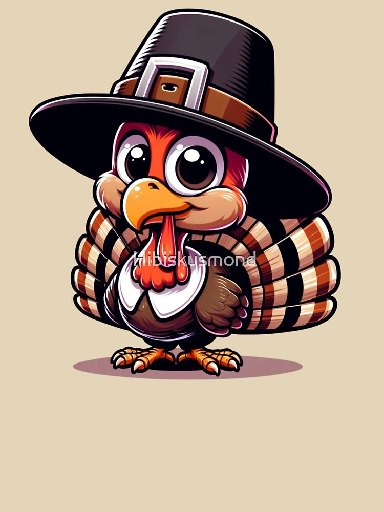 Little, cute Turkey with an Oversized Pilgrim Hat by Hibiskusmond