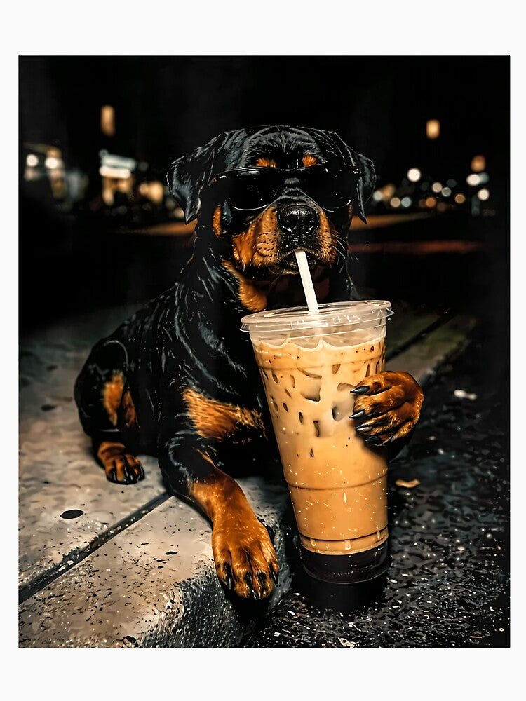 Funny Rottweiler Metzgerhund Drinking Iced Coffee Lover Dog by RDGNR